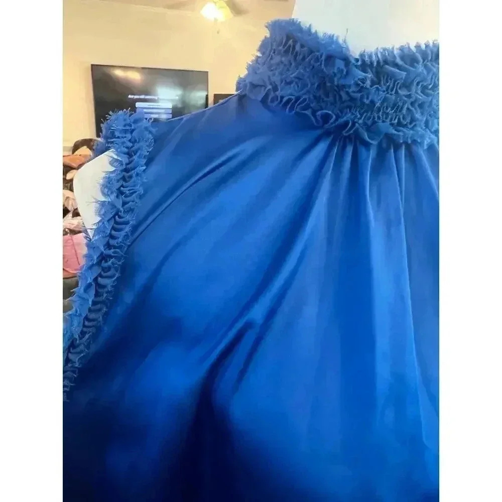 ZARA womens blue sleeveless satin ruffled neck shirt size small - Picture 4 of 8